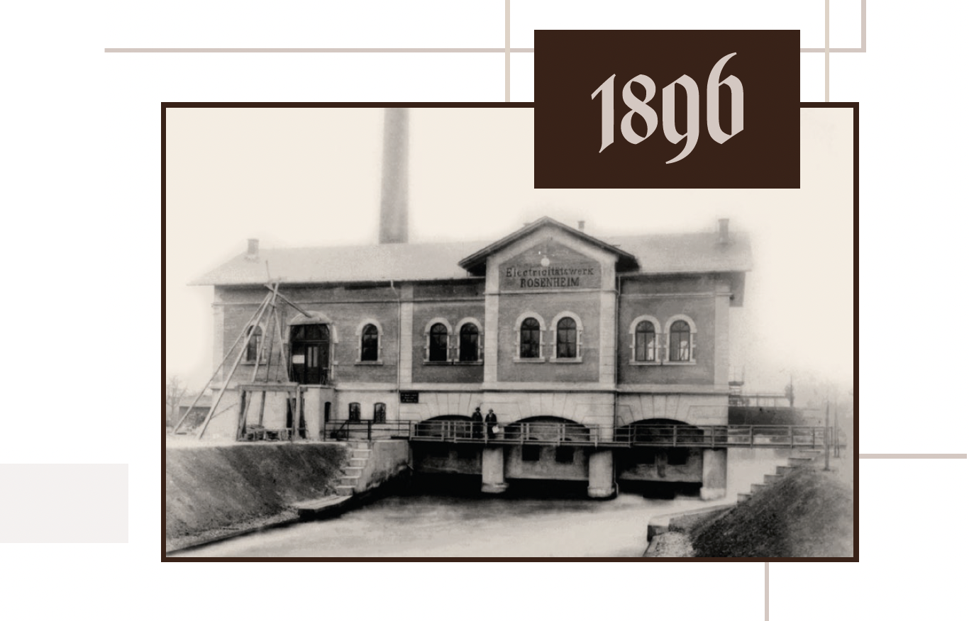Das 1896 fertig gestellte Wasser- und Dampfkraftwerk Electrizitätswerk Rosenheim.png
