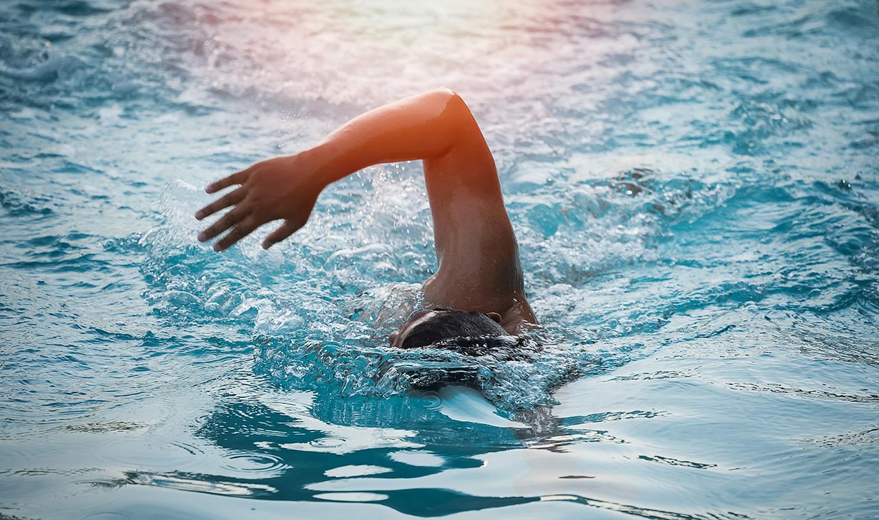 Kraulender Schwimmer im Wasser